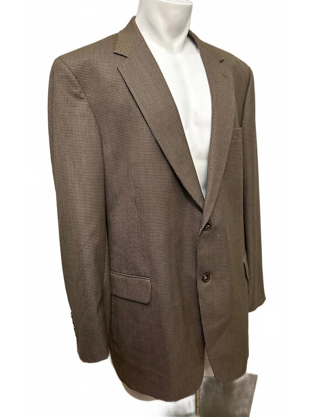 Jos A Bank Signature Collection Blazer 46L Brown Houndstooth 100% Wool Gordon